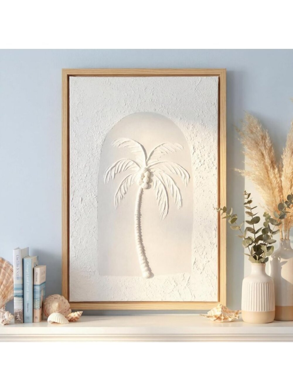 Tropical 3D Textured Wall Art - Handmade Boho Canvas Decor for Home & Bathroom